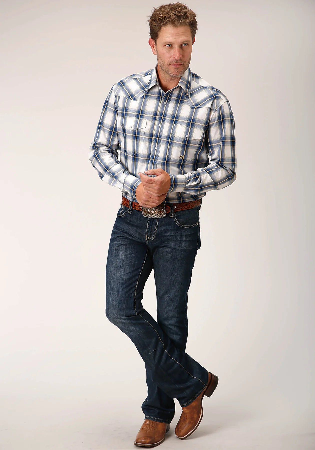 ROPER Mens Amarillo Collection Plaid Blue Shirt