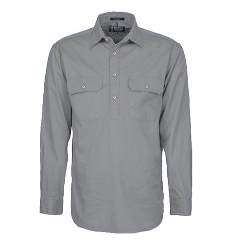 Pilbara Men's Closed Front L/Sleeve Shirt Silver
