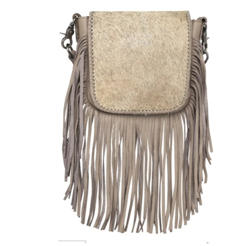 Montana West Genuine Leather Hair-On Collection Fringe Crossbody - Tan
