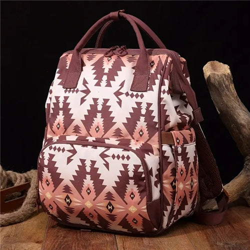 Aztec Printed Backpack (Nappy Bag) - Brown