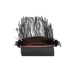 Montana West Genuine Leather Hair-On Collection Fringe Crossbody - Black