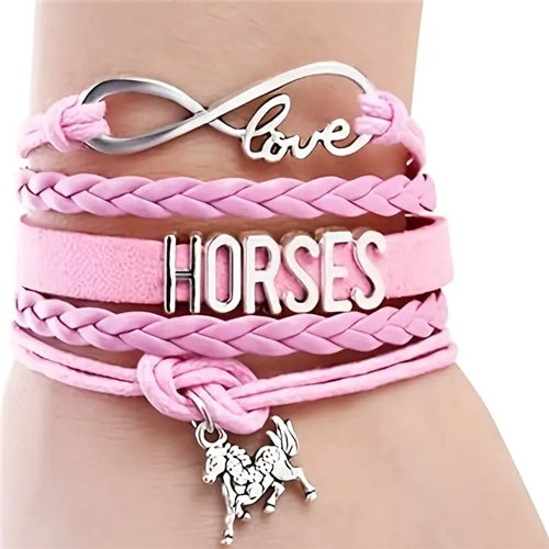 Bracelet Pink Leather- I Love Horses