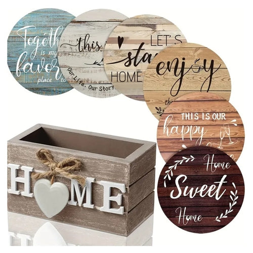 6pcs Rustic Wooden Coaster Set with Storage Box