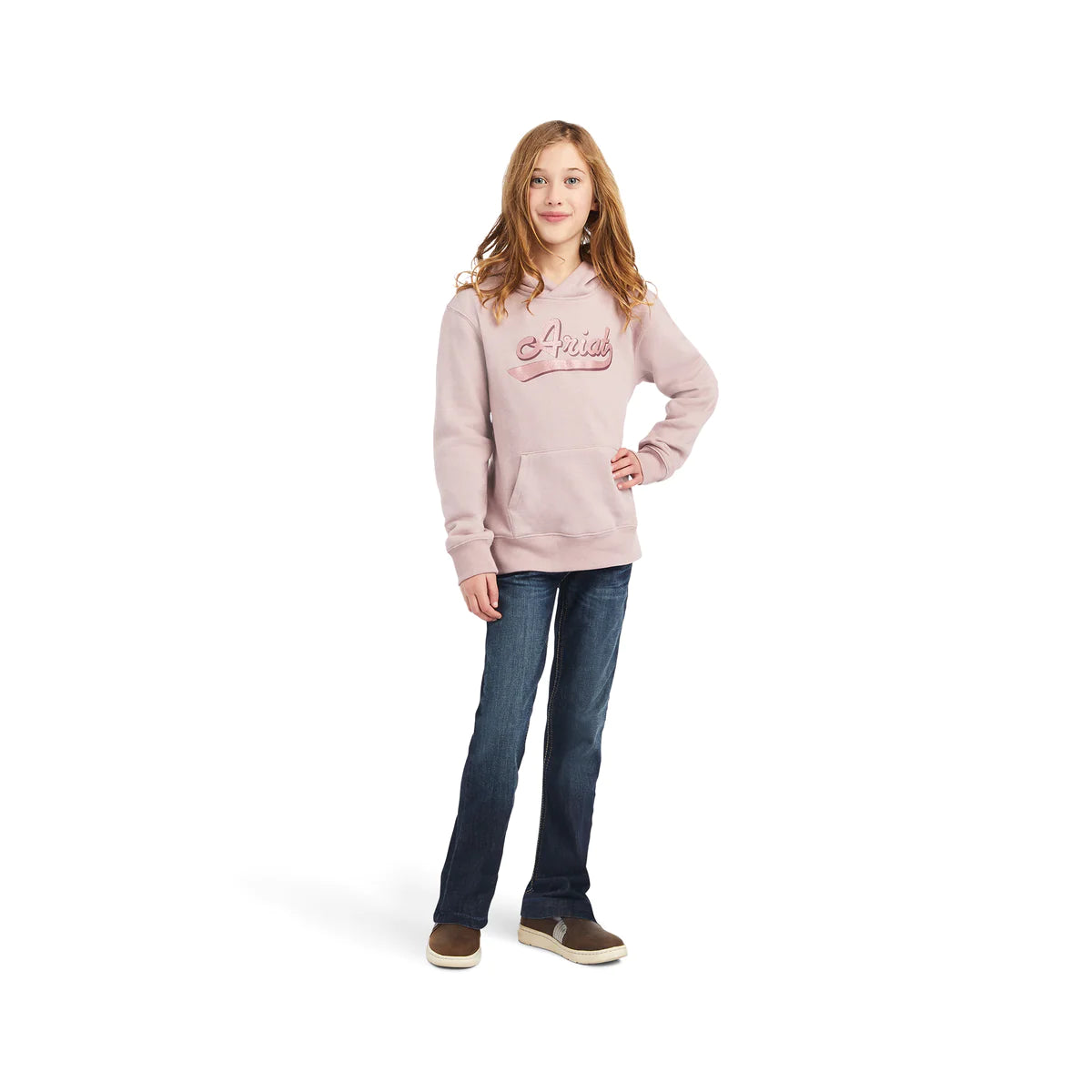 Ariat Girls Real Glitter Logo Hoodie Rose Heather