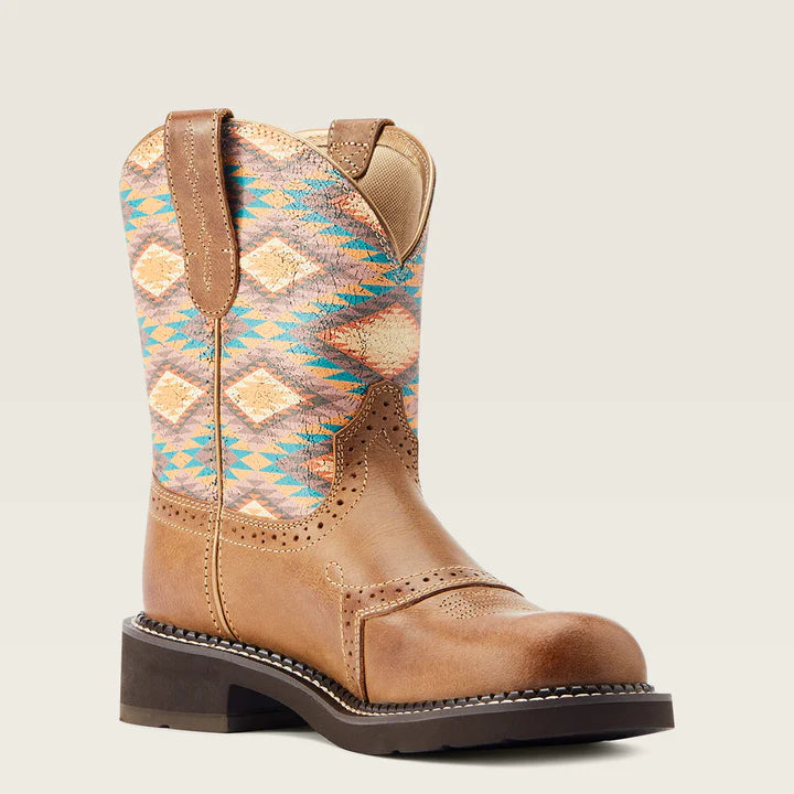 Ariat Ladies Fatbaby Farrah Boots Coastal Tan/Aztec Blanket