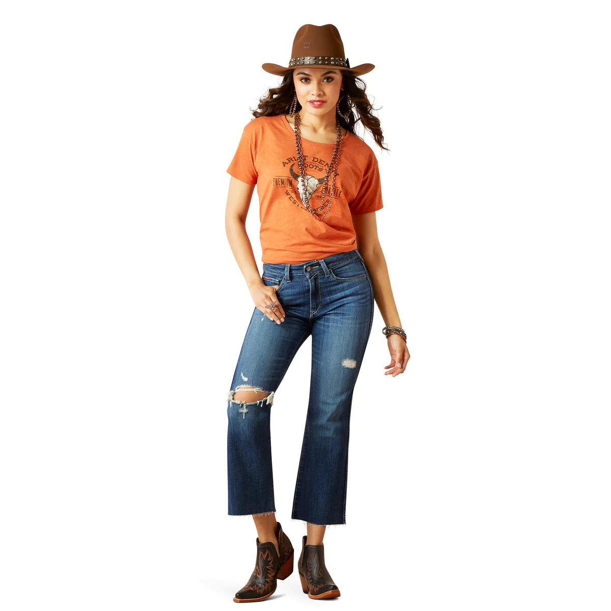 Ariat Womens Bison Skull Tee - Adobe Heather