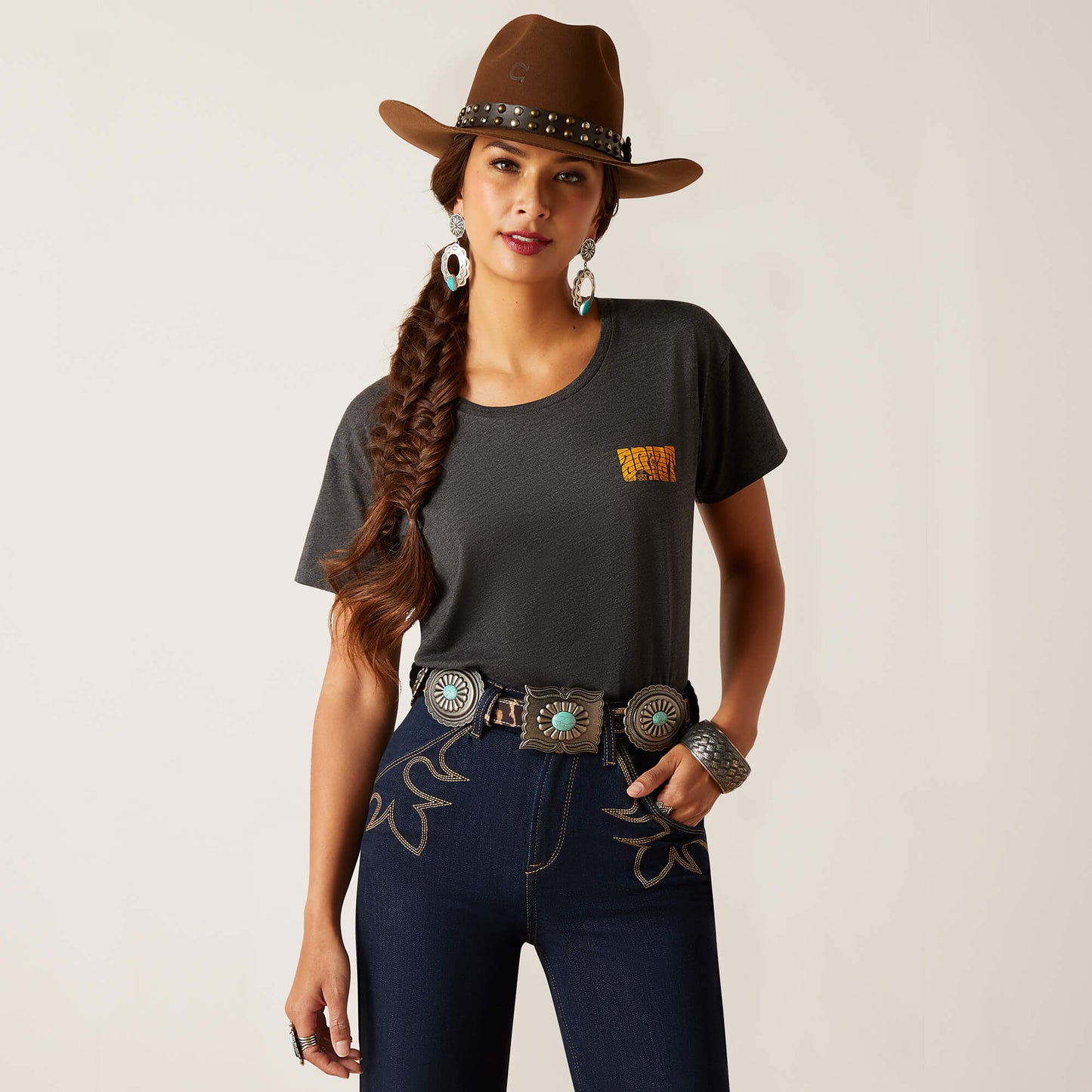 Ariat Womens Groovy Sunset S/S T-Shirt Charcoal Heather