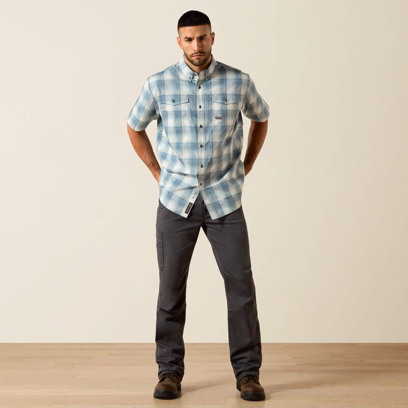 Ariat Men's Rebar Made Tough Venttek Durastretch Short Sleeve Shirt Baleen Blue
