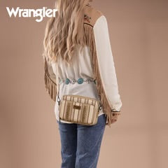 Wrangler Stripe Printed Crossbody Purse With Wallet Compartment - Khaki