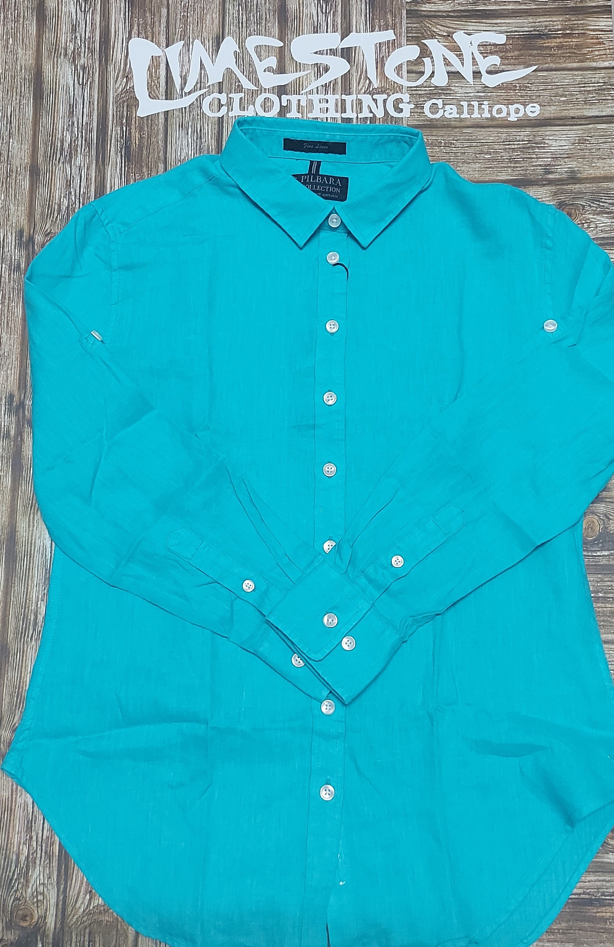 Pilbara Ladies Linen L/S Shirt - Nile  Limestone Clothing