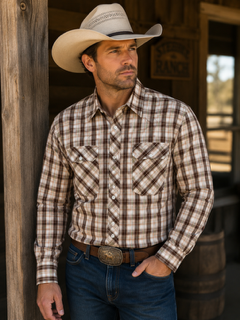 Just Country Men's Austin Full Button Shirt - Chocolate/white Plaid