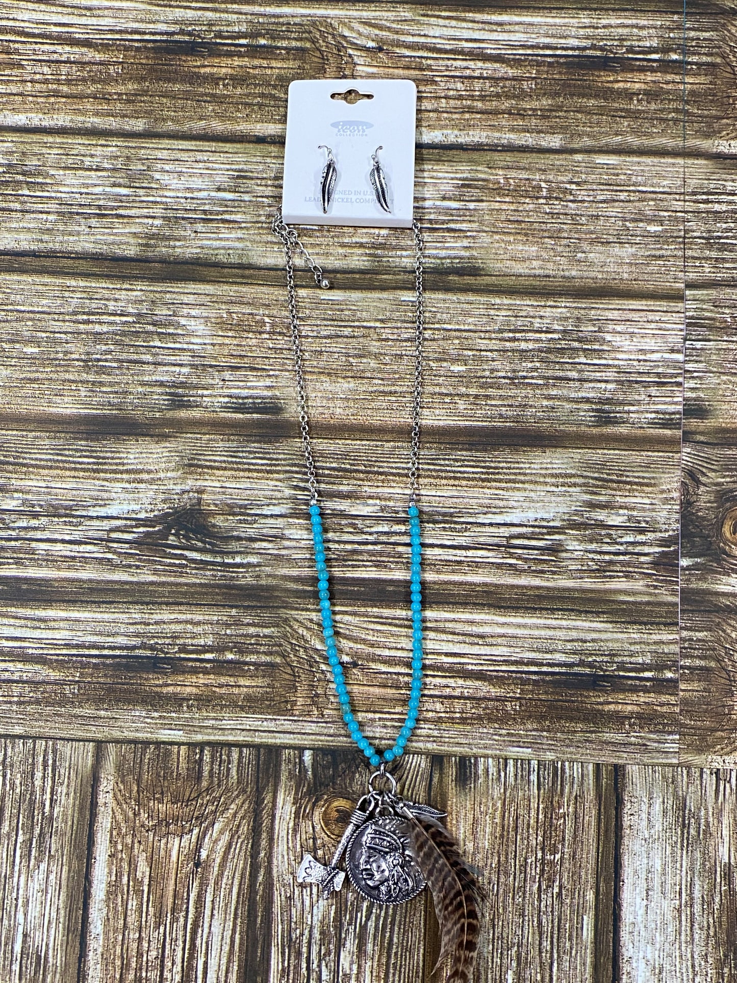 Buffalo & Chief Dual Side Cluster Pendant Necklace and Earring Set