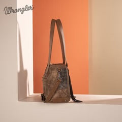 Wrangler Denim Patchwork Tote/Crossbody- Brown