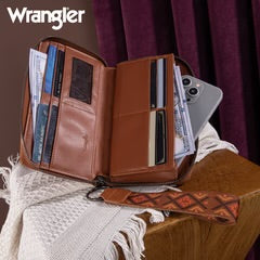 Wrangler Southwestern Embroidered Wallet - BROWN