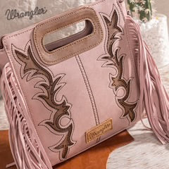 Wrangler Top Handle Boot Scroll Fringe Tote/Crossbody -Pink