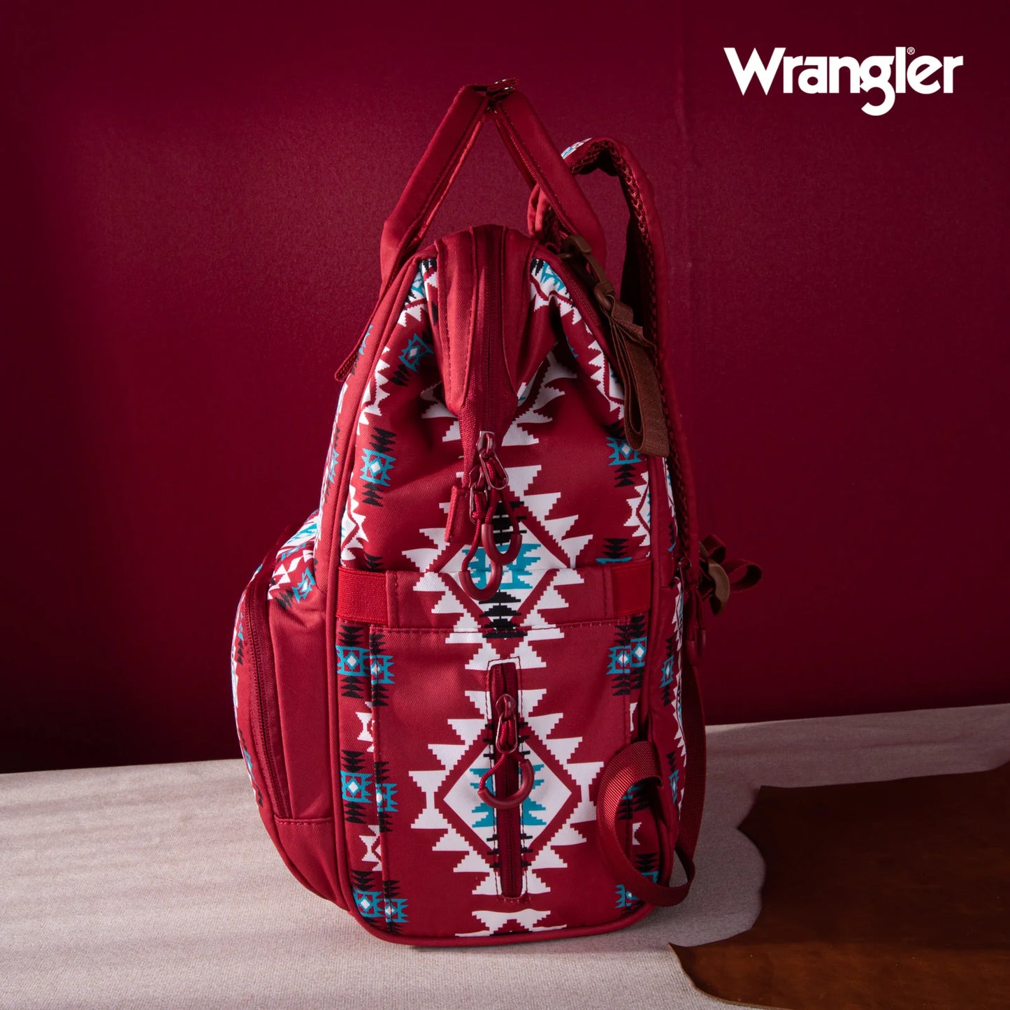 Wrangler Aztec Printed Callie Backpack (Nappy Bag) - Burgundy
