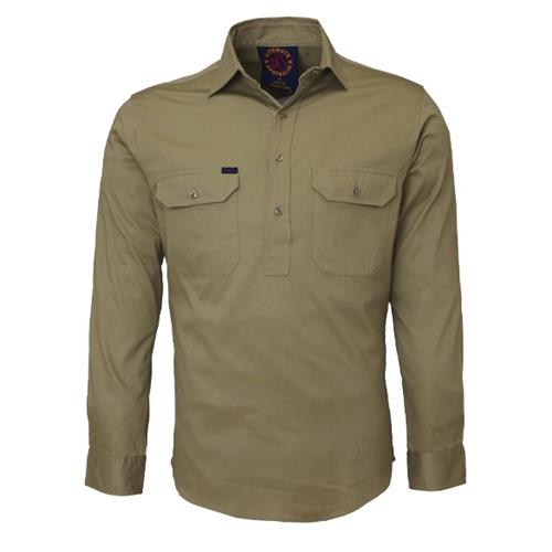 PILBARA Closed Front L/S Shirt Khaki