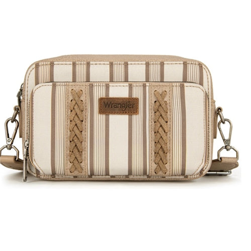 Wrangler Stripe Printed Crossbody Purse With Wallet Compartment - Khaki