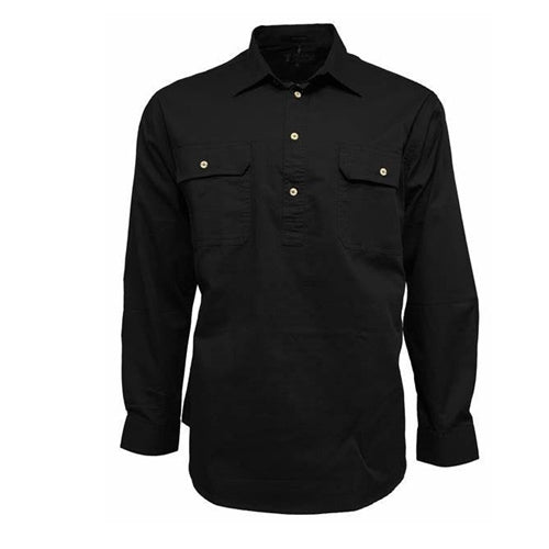 Mens Closed Front L/S Shirt Black