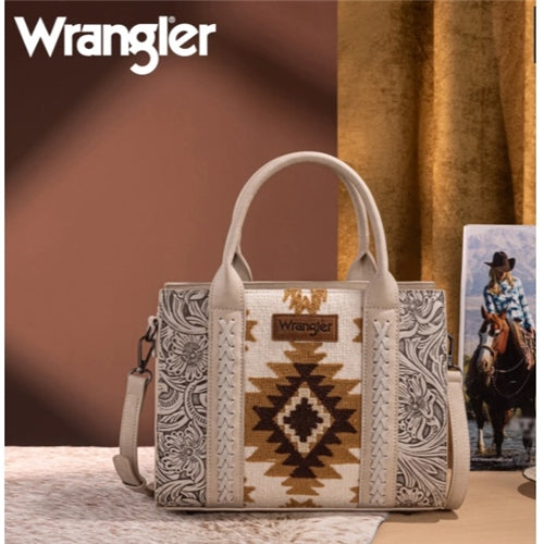 Wrangler Aztec Tooled Crossbody Bag - Beige