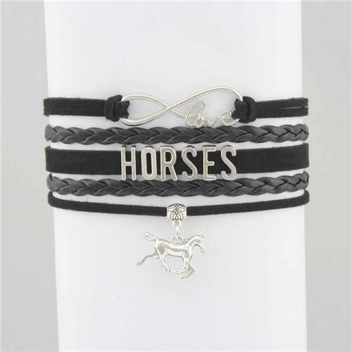 Black Bracelet Leather- I Love Horses