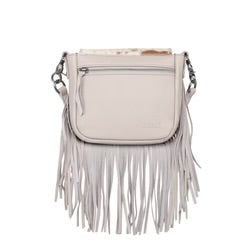 Montana West Genuine Leather Hair-On Collection Fringe Crossbody - Tan