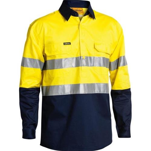 Hi Vis 1/2 Butt Cool L/W Shirt Yel/Nvy