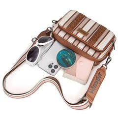 Wrangler Stripe Printed Crossbody Purse With Wallet Compartment - Brown