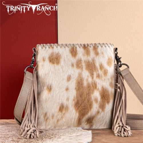 Trinity Ranch Hair-On Cowhide Fringe Concealed Carry Crossbody Bag -Tan