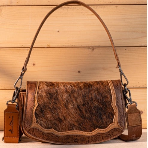 Montana West Hair-On Cowhide Mini Shoulder Bag/Crossbody/Clutch-Brown
