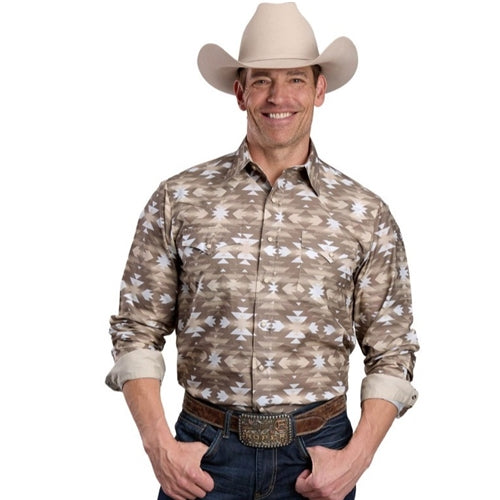 Roper Men's West Made Collection Long Sleeve Shirt - Print Brown