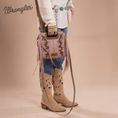 Wrangler Top Handle Boot Scroll Fringe Tote/Crossbody -Pink