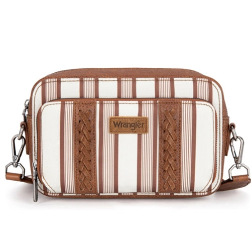 Wrangler Stripe Printed Crossbody Purse With Wallet Compartment - Brown