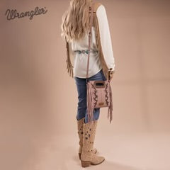 Wrangler Top Handle Boot Scroll Fringe Tote/Crossbody -Pink