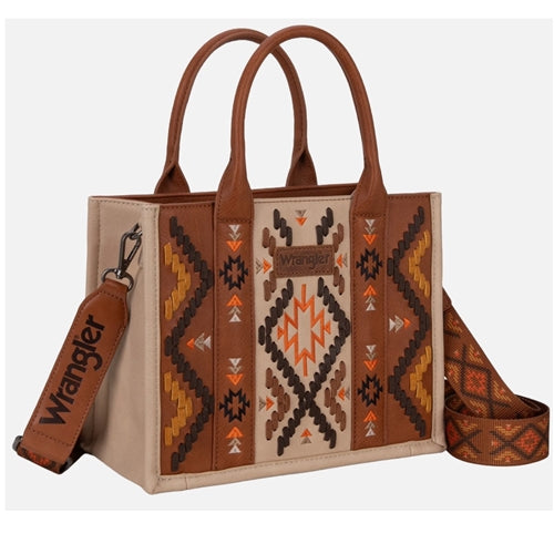 Wrangler Aztec Embroidered Tote/Crossbody - Brown