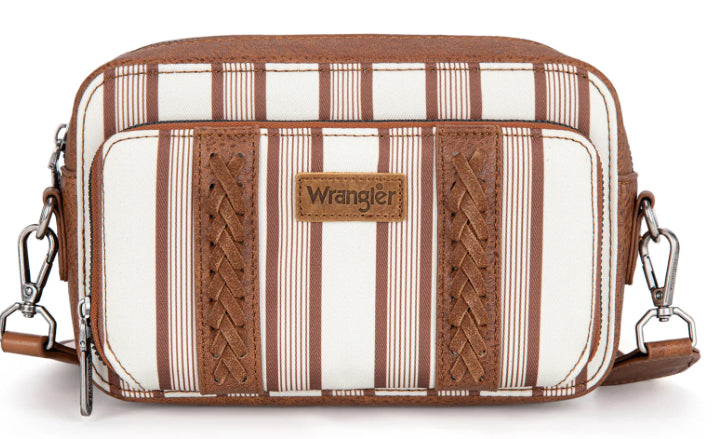 Wrangler Stripe Printed Crossbody Purse With Wallet Compartment - Brown