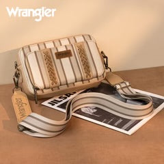Wrangler Stripe Printed Crossbody Purse With Wallet Compartment - Khaki
