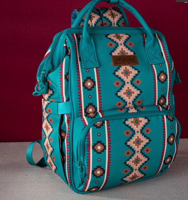 Wrangler Aztec Printed Callie Backpack (Nappy Bag) - Green