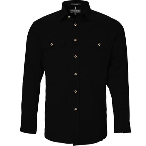 PILBARA Mens Work Shirt Black Full Button