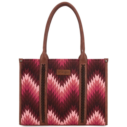 Wrangler Southwestern Pattern Dual Sided Print Canvas Wide Tote Dark Pink