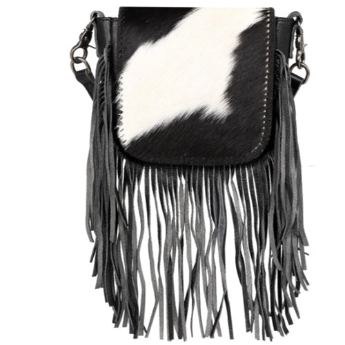 Montana West Genuine Leather Hair-On Collection Fringe Crossbody - Black