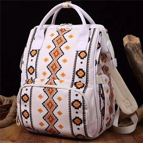 Aztec Printed Backpack (Nappy Bag) - White