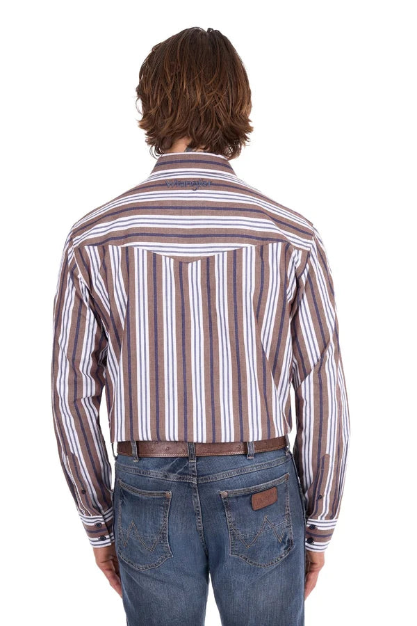 Wrangler men's Eli Long Sleeve Shirt - Denim / Tan