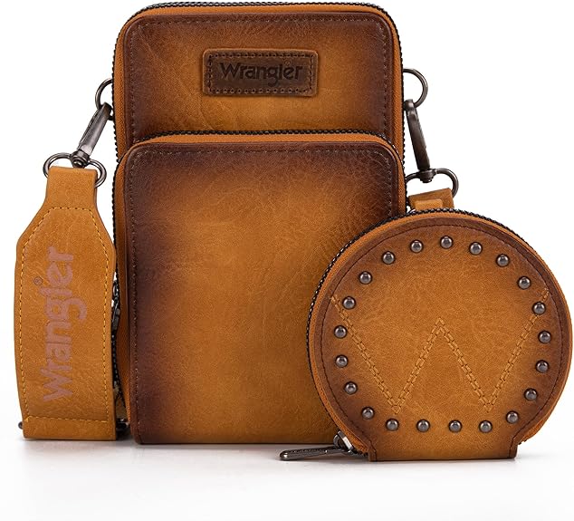 Wrangler Crossbody Cell Phone Purse 3 Zippered Compartment with Coin Pouch - Yellow
