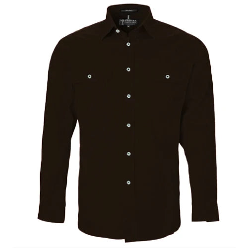 Pilbara Men's Open Front L/S Shirt - Cocoa