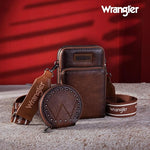 Wrangler Crossbody Cell Phone Purse 3 Zippered Compartment with Coin Pouch -Dark Brown