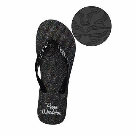 P/W Ladies Black Glitter Thongs
