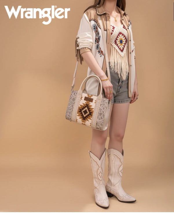 Wrangler Aztec Tooled Crossbody Bag - Beige