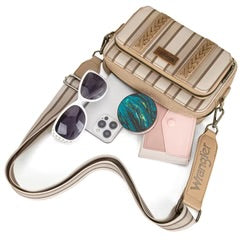 Wrangler Stripe Printed Crossbody Purse With Wallet Compartment - Khaki