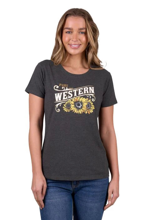 Pure Western Women's Kendra S/S Tee - Charcoal Marle
